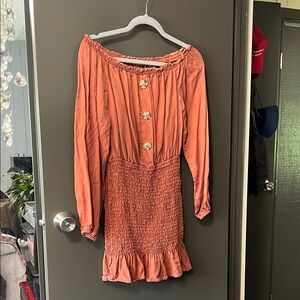 Rust Off-Shoulder Bishop Sleeve Sundress